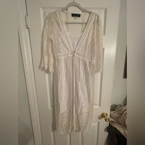 White lace overlay with white slip